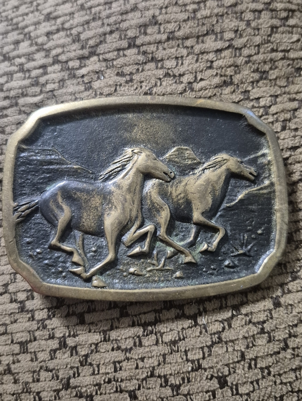Vintage Western Running Horses Belt Buckle Solid Brass